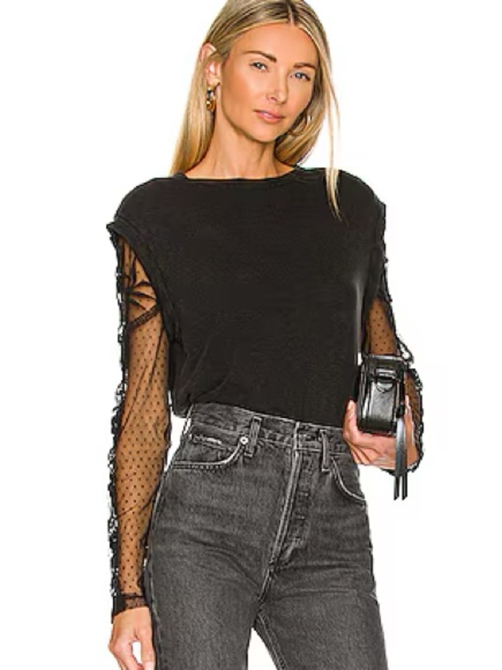 Free People Billie Jean Twofer Black Lace Sleeve Top Size Small
